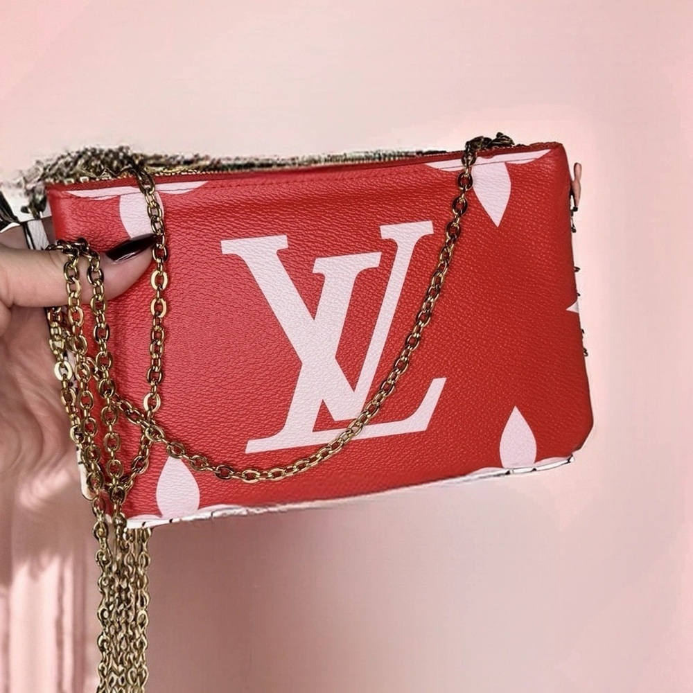 Louis Vuitton GIANT Monogram Red Pink Double Zip Pochette LIMITED EDITION Bag